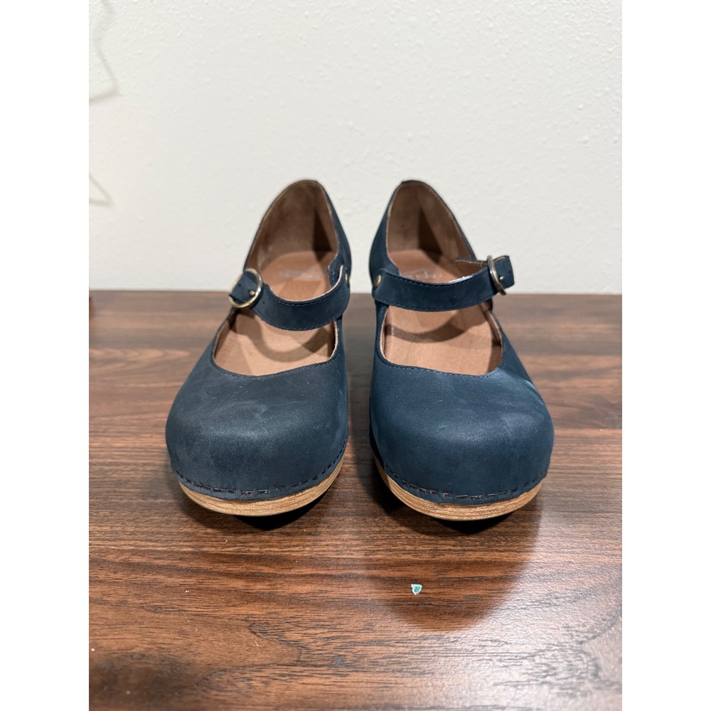 Dansko Thea Navy Blue Nubuck Leather Mary Jane Platform Clog Heels Size 38 - Picture 2 of 10